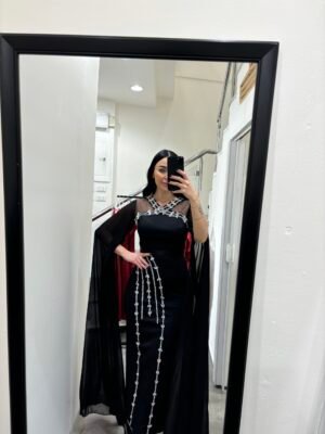 Royal black dress studded with rhinestones