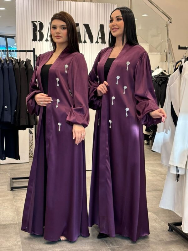 sateen abaya with strass - Image 2